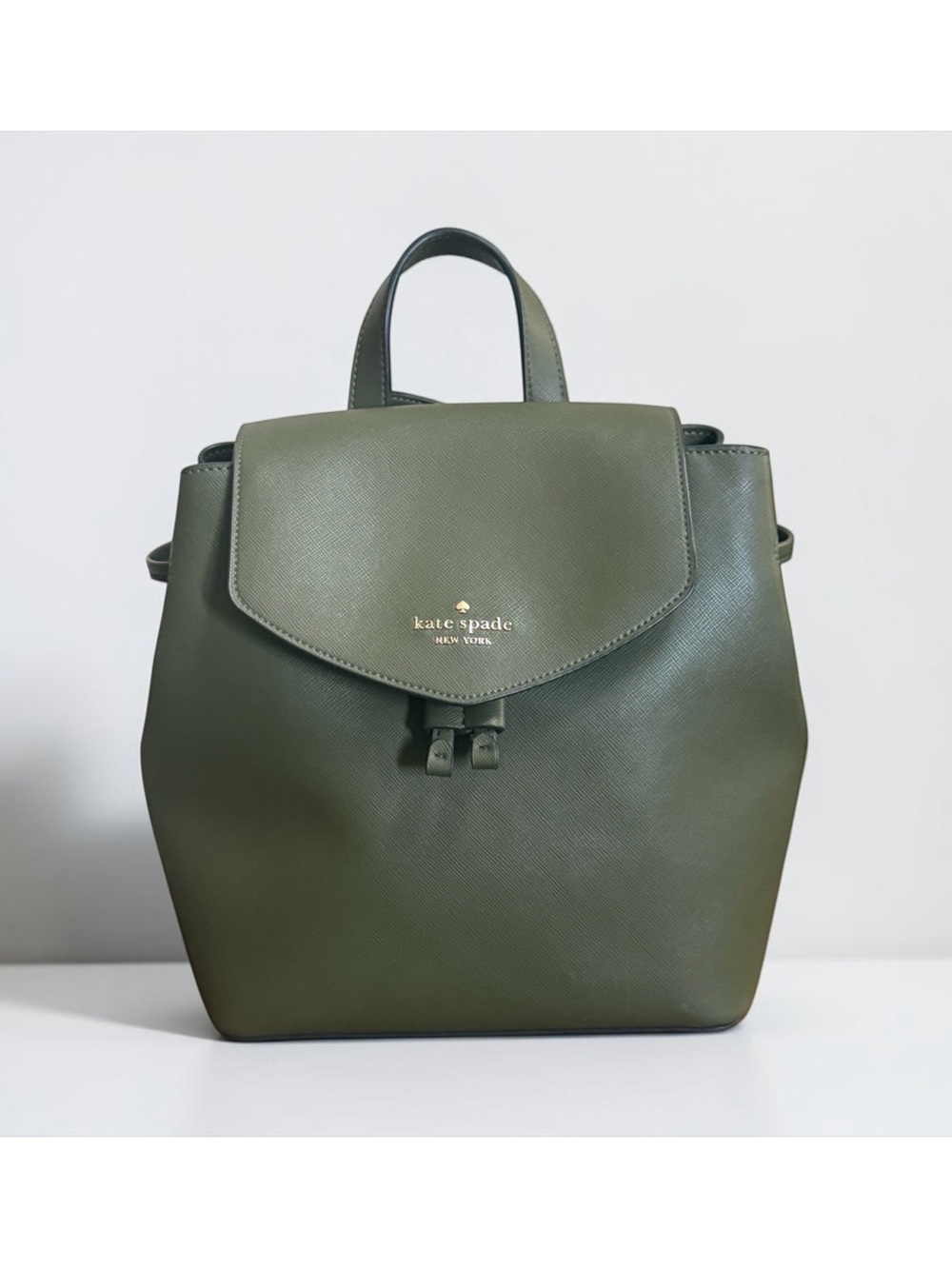 Kate Spade New York Olive Green Saffiano Leather Backpack with Adjustable Straps - Picture 2 of 12